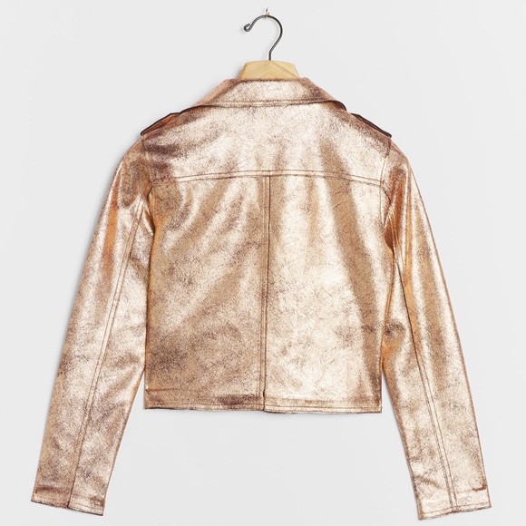 Anthropologie Gold Leather Motorcycle Jacket - Picture 2 of 13